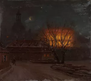 Winter Evening in Dresden by Knud Baade Oil Painting