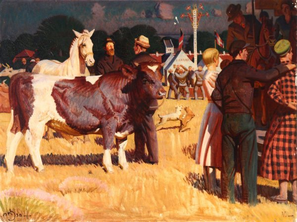 Fra Markedspladsen bag en lille Limfjordsby  by Knud Sinding - Hand-Painted Oil Painting Reproduction