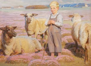 Landskab med far og hyrdedreng by Knud Sinding Oil Painting
