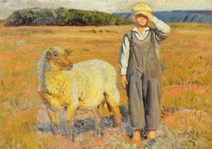 Sommerdag med en lille farehyrde by Knud Sinding Oil Painting