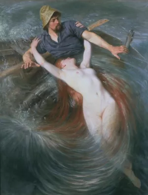 The Fisherman and the Siren by Knut Ekvall Oil Painting