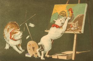 Cats and Canvas by Kobayashi Kiyochika Oil Painting