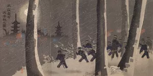 Great Fierce Battle in the Snow near Niuzhuang by Kobayashi Kiyochika Oil Painting