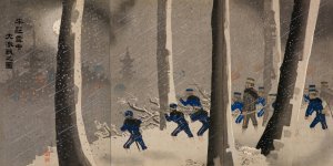 Great Fierce Battle in the Snow near Niuzhuang by Kobayashi Kiyochika Oil Painting