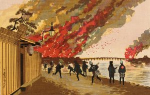 Great Fire at Ryogoku Sketched from Hamacho by Kobayashi Kiyochika Oil Painting