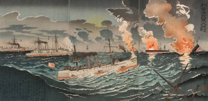 Great Victory of Our Forces in the Yellow Sea; Number Four by Kobayashi Kiyochika Oil Painting