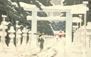 Heavy Snow at Toshogu Shrine in Ueno by Kobayashi Kiyochika Oil Painting