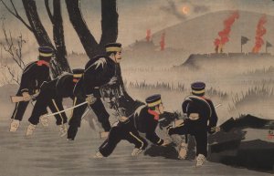 Hurrah for the Great Empire of Japan; The First Army Captures Fenghuangcheng by Kobayashi Kiyochika Oil Painting