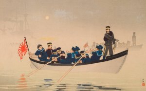 Hurrah for the Great Empire of Japan; The Second Army Lands on the Jinzhou Peninsula by Kobayashi Kiyochika Oil Painting
