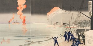 Hurrah for the Great Victory of the Navy of Great Japan at the Naval Battle of Incheon between Japan and Russia by Kobayashi Kiyochika Oil Painting