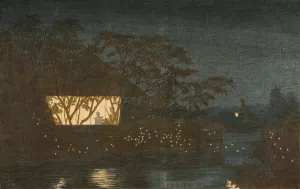 Koromo River below the Temple TennOji by Kobayashi Kiyochika Oil Painting