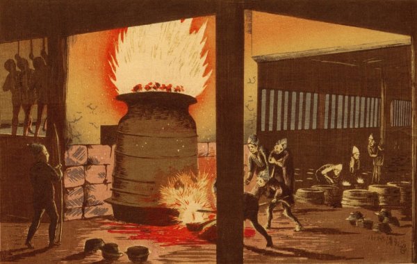 Manufacturing Pots and Kettles in Kawaguchi  by Kobayashi Kiyochika - Hand-Painted Oil Painting Reproduction