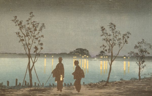 Night on the Sumida River  by Kobayashi Kiyochika - Hand-Painted Oil Painting Reproduction