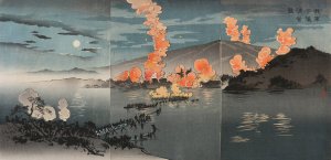 Our Army Attacks the Chinese Encampment at Pyeongyang by Kobayashi Kiyochika Oil Painting
