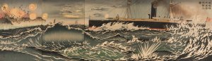 Our Fleet of Warships Bombarding Dalian Bay by Kobayashi Kiyochika Oil Painting