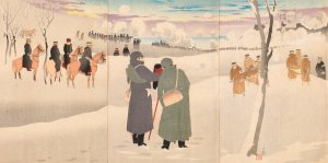 Photographing Our Troops Fighting on the Streets of Niuzhuang Fortress by Kobayashi Kiyochika Oil Painting