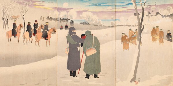 Photographing Our Troops Fighting on the Streets of Niuzhuang Fortress  by Kobayashi Kiyochika - Hand-Painted Oil Painting Reproduction