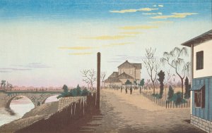 Rising Sun from Yorozubashi Bridge by Kobayashi Kiyochika Oil Painting