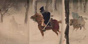 Scouts near Nuizhuang on a Snowy Night by Kobayashi Kiyochika Oil Painting