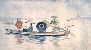 Spring Rain by the Okawa River Bridge; The Ferry near the Stables by Kobayashi Kiyochika Oil Painting