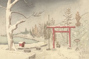The Hakone Shrine In The Snow by Kobayashi Kiyochika Oil Painting