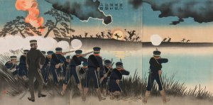 The Second Army's Assault on Port Arthur by Kobayashi Kiyochika Oil Painting