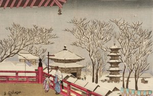 The Temple Sensoji in Snow by Kobayashi Kiyochika Oil Painting