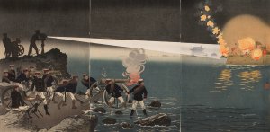 The Use of Electricity during the Attack on Pyeongyang by Kobayashi Kiyochika Oil Painting