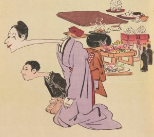 The Wife's Welcome, from the Series 'Long Live Japan! One Hundred Selections, One Hundred Laughs' by Kobayashi Kiyochika Oil Painting