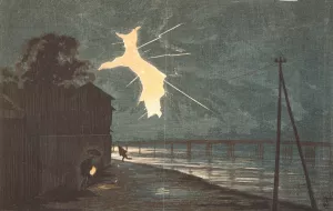 Thunder and Lightning at Oumaya Bridge by Kobayashi Kiyochika Oil Painting