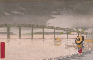 View of Rainfall on Shin-Ou-hashi in To-kei by Kobayashi Kiyochika Oil Painting