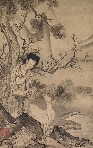 Female Daoist Figure in Landscape by Koboku Oil Painting
