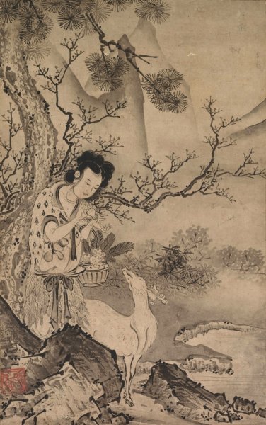 Female Daoist Figure in Landscape  by Koboku - Hand-Painted Oil Painting Reproduction