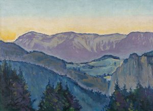 Blick auf die Rax von der Villa Mautner v. Markhof im Abendlicht by Koloman Moser Oil Painting