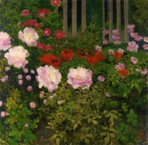 Blooming Flowers with Garden Fence by Koloman Moser - Oil Painting Reproduction
