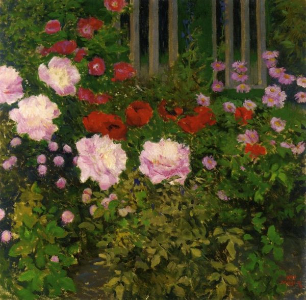 Main Product Photo of Blooming Flowers with Garden Fence Painting by Koloman Moser