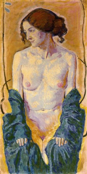 Female Nude with Blue Shawl