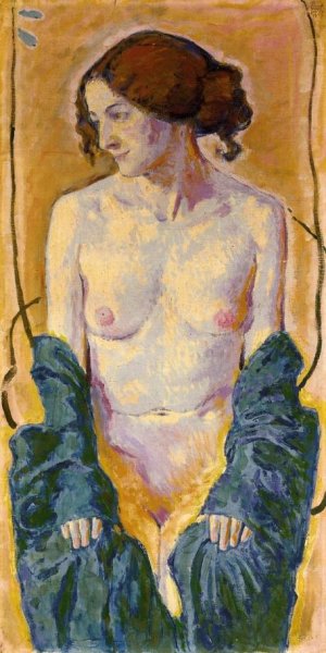 Female Nude with Blue Shawl by Koloman Moser - Hand-Painted Oil Painting Reproduction