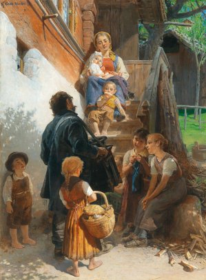 The Organ Grinder by Konrad Grob Oil Painting