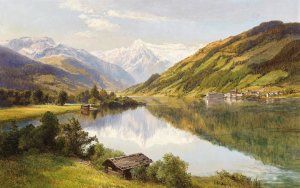 A View of Zell am See with the Kitzsteinhorn Mountai by Konrad Petrides Oil Painting