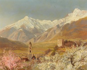 Blick auf Meran im Fruhling by Konrad Petrides Oil Painting