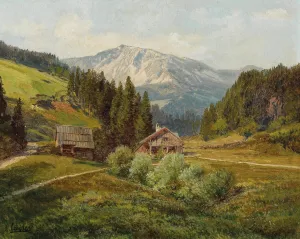 View of an Alpine Pasture, the Schneeberg in the background by Konrad Petrides Oil Painting