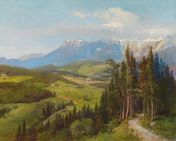 View of the Rax Region by Konrad Petrides - Hand-Painted Oil Painting Reproduction