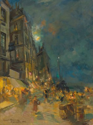 Marseilles Quay By Night by Konstantin Alexeevich Korovin Oil Painting