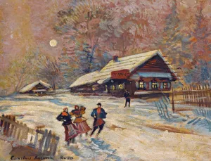 Merrymakers Outside The Tavern by Konstantin Alexeevich Korovin Merrymakers Outside The Tavern by Konstantin Alexeevich Korovin Oil Painting