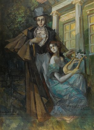 Pushkin And The Muse by Konstantin Alexeevich Korovin Oil Painting