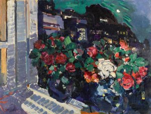 Roses on a Window Sill, Gurzuf by Konstantin Alexeevich Korovin Oil Painting