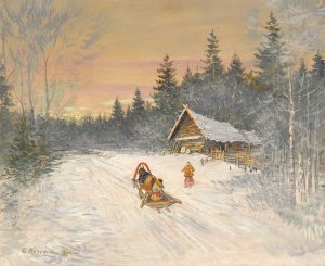 Russian Village Under Snow by Konstantin Alexeevich Korovin Oil Painting