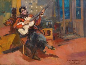 The Guitar Player by Konstantin Alexeevich Korovin Oil Painting