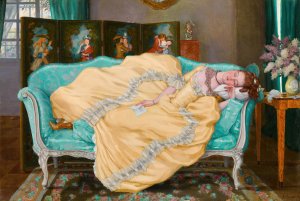 Sleeping Lady in a Room by Konstantin Andreevich Somov Oil Painting